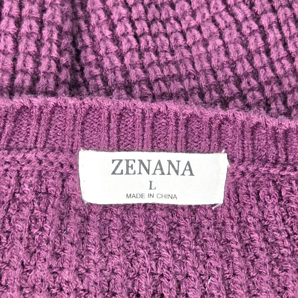 Zenana Burgundy Knit Sweater L Acrylic Long Sleeve Relaxed Fit Crew Neck Made In - Picture 5 of 6